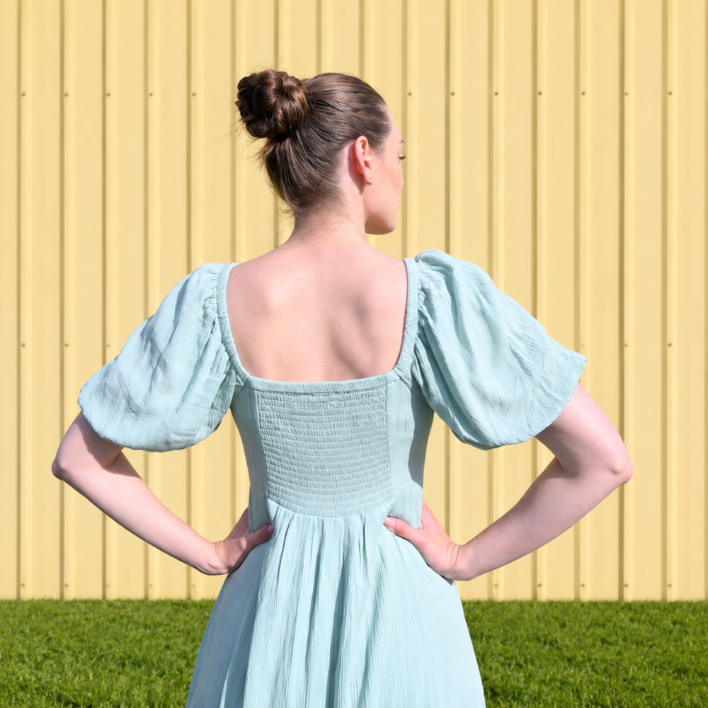 K&Co. Sunset Spritz Puff Sleeve Dress kjole seafoam viskose