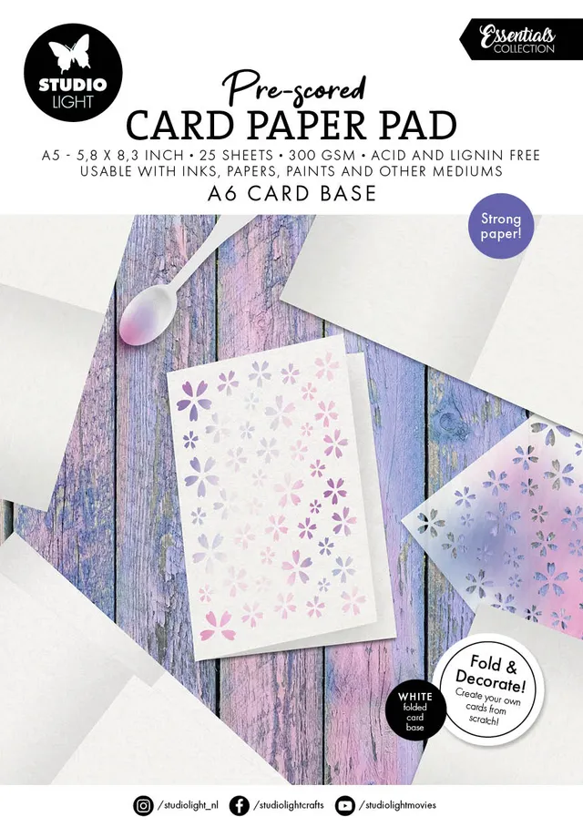 Studio Light Essentials kortemner A6 hvite ferdigbrettet