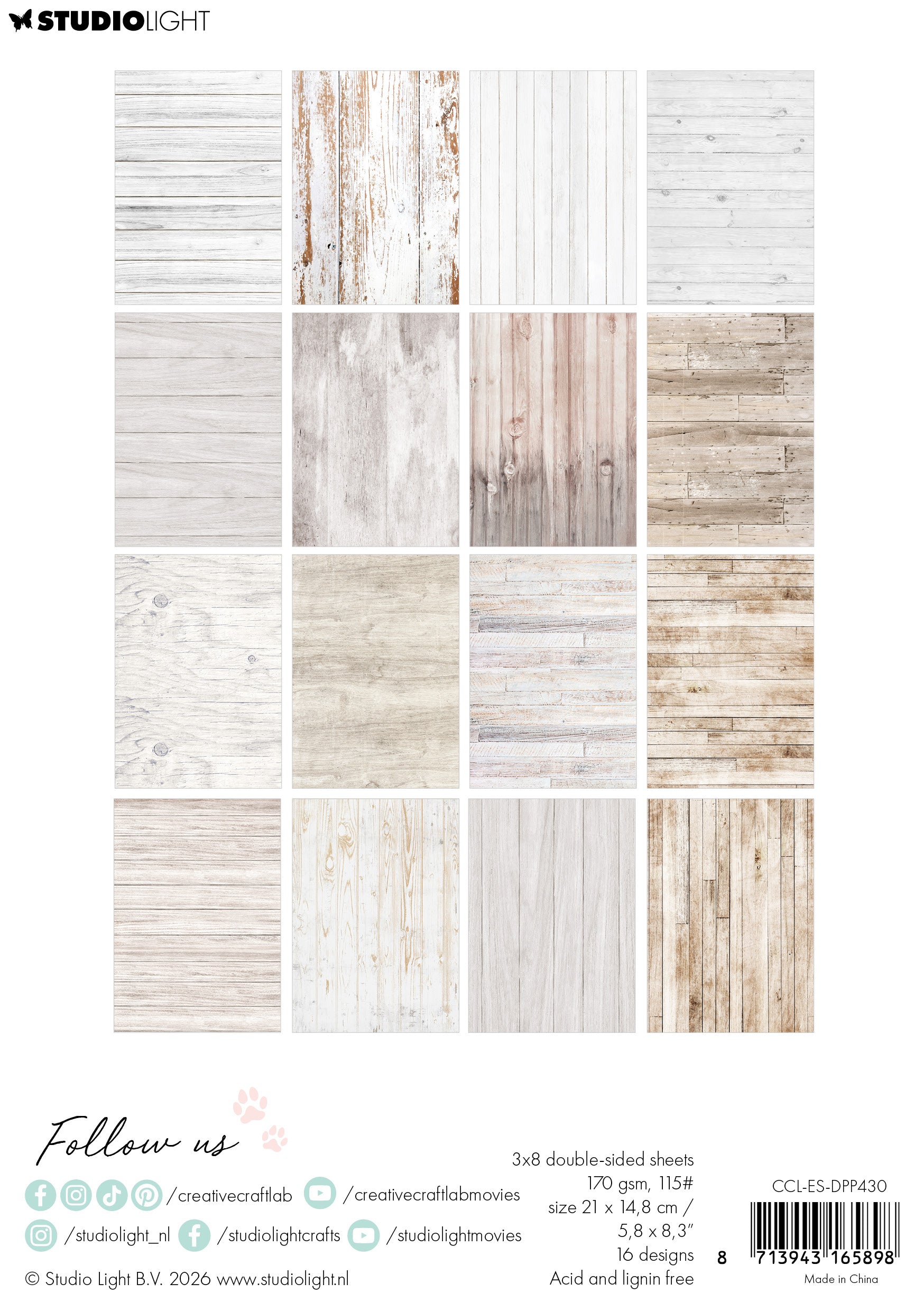Studio Light Essentials White Wood designpapir 24 ark