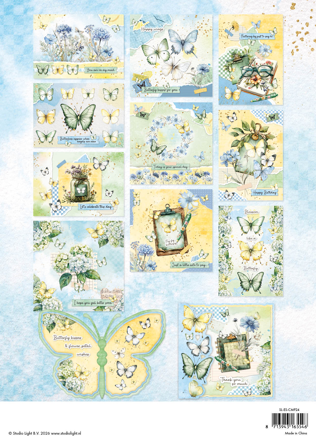 Studio Light Essentials Butterflies papirblokk 14 ark sommerfugl