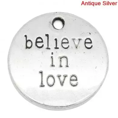 Korthobby Believe in Love charm metallpynt sølv