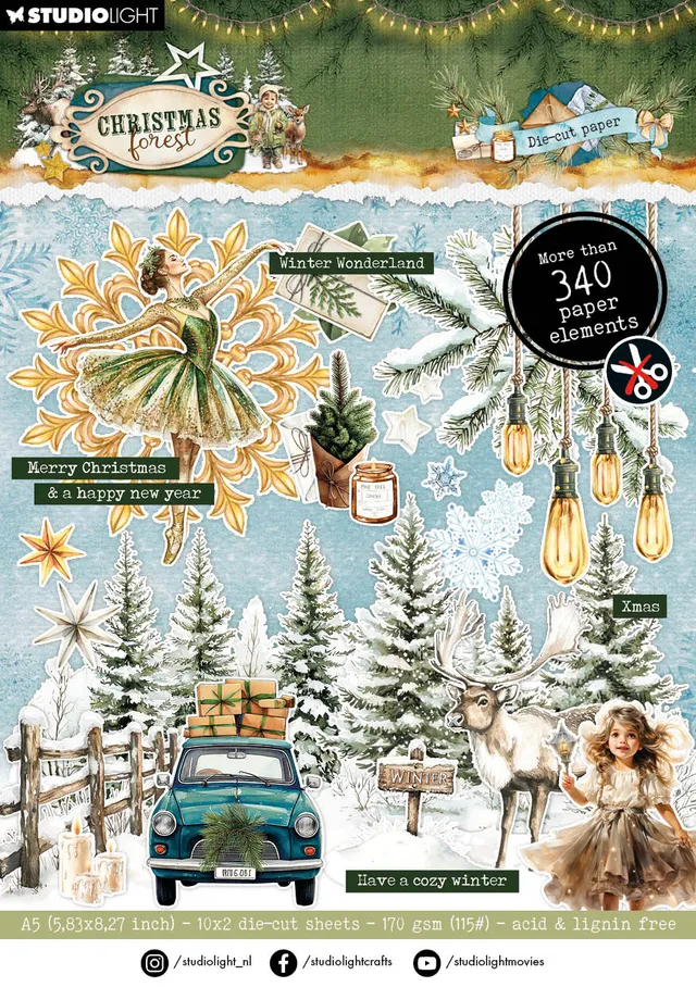 Studio Light Christmas Forest dieskutt papirblokk 20 ark julepapir