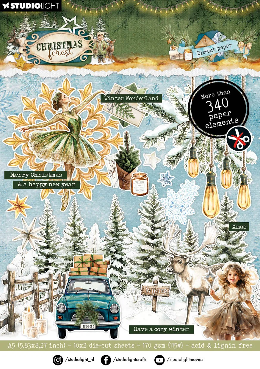 Studio Light Christmas Forest dieskutt papirblokk 20 ark julepapir