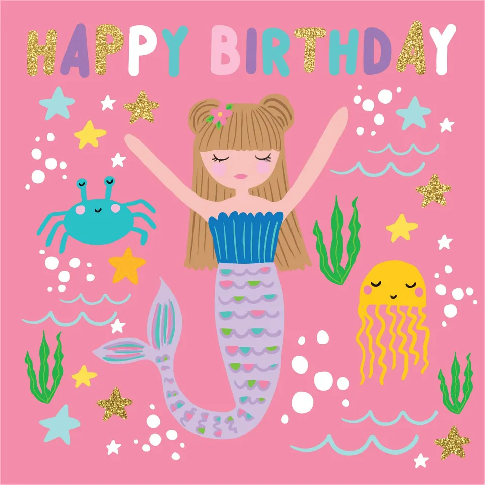 KaiserCraft Enchanted Mermaid Birthday gratulasjonskort 13x18 blankt