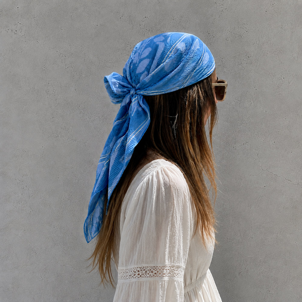 KaiserCraft Sunset Spritz hårsjal Blue Fern 90x90 crinkle