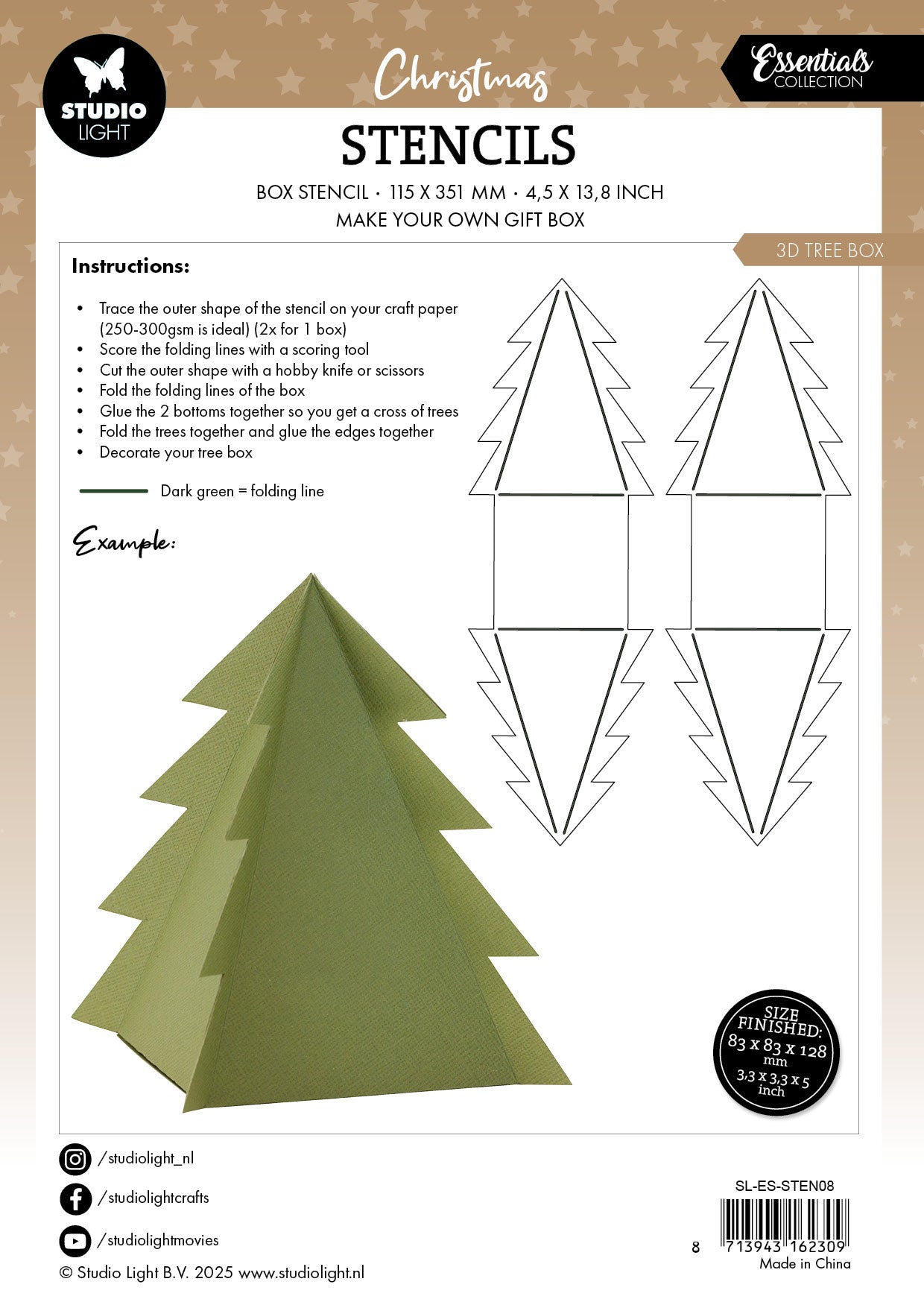 Studio Light Essentials sjablong 3D Tree box juletre