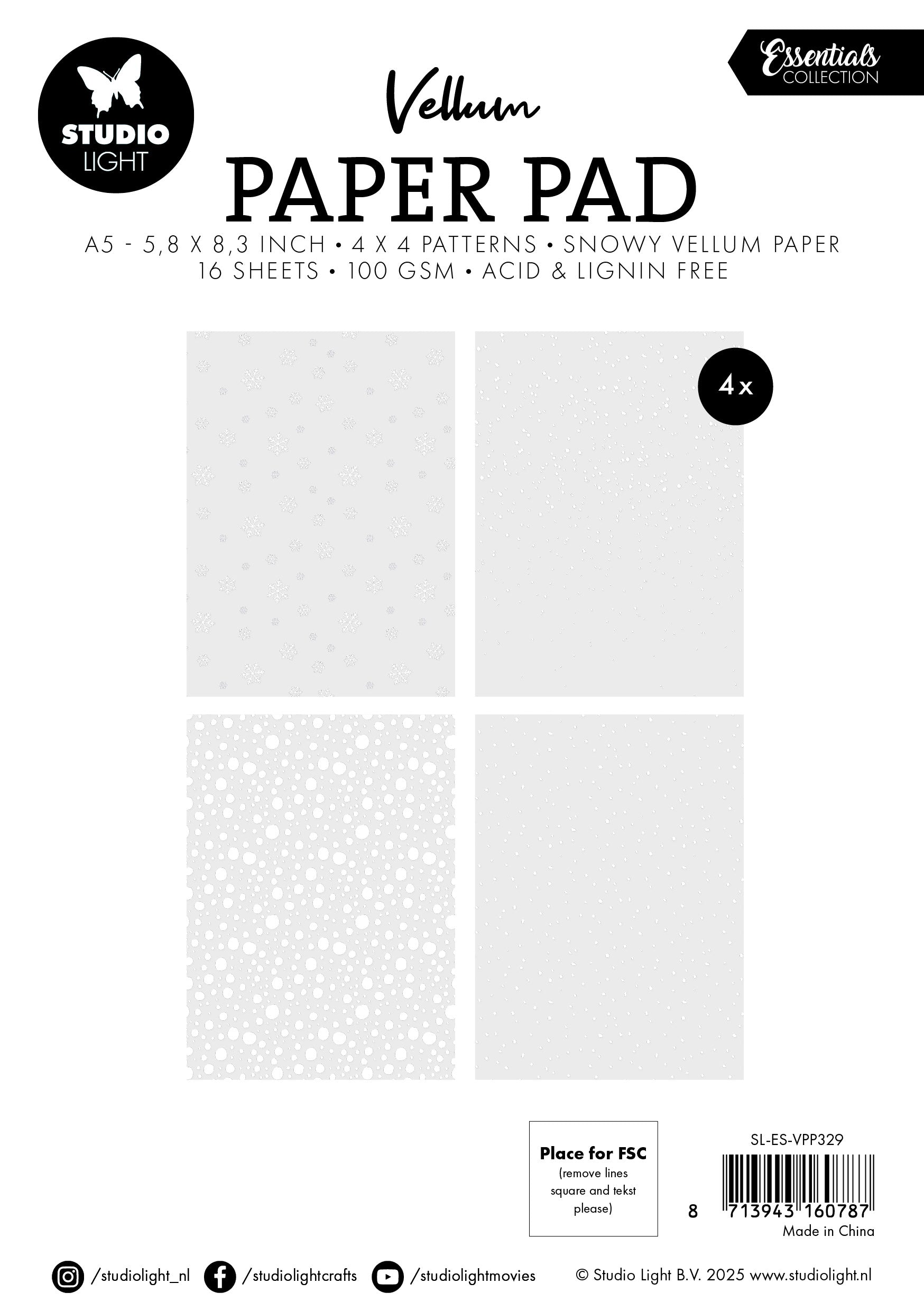 Studio Light Essentials Snowflakes vellumpapirblokk 16 ark