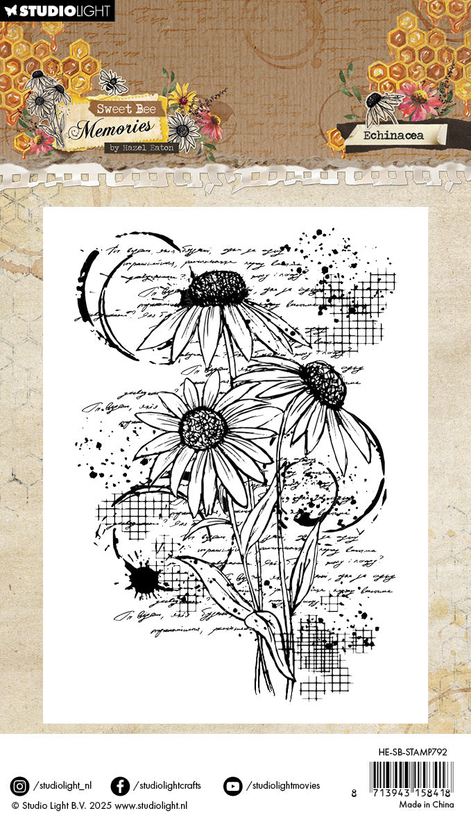 Studio Light Sweet Bee Echinacea clear stamp solhatt