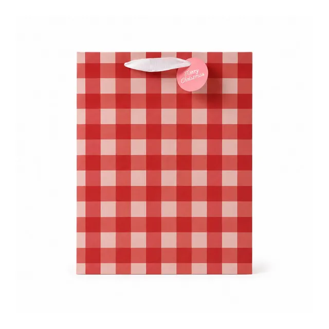 KaiserCraft Gingham Cherry gavepose jul ekstra stor rutet
