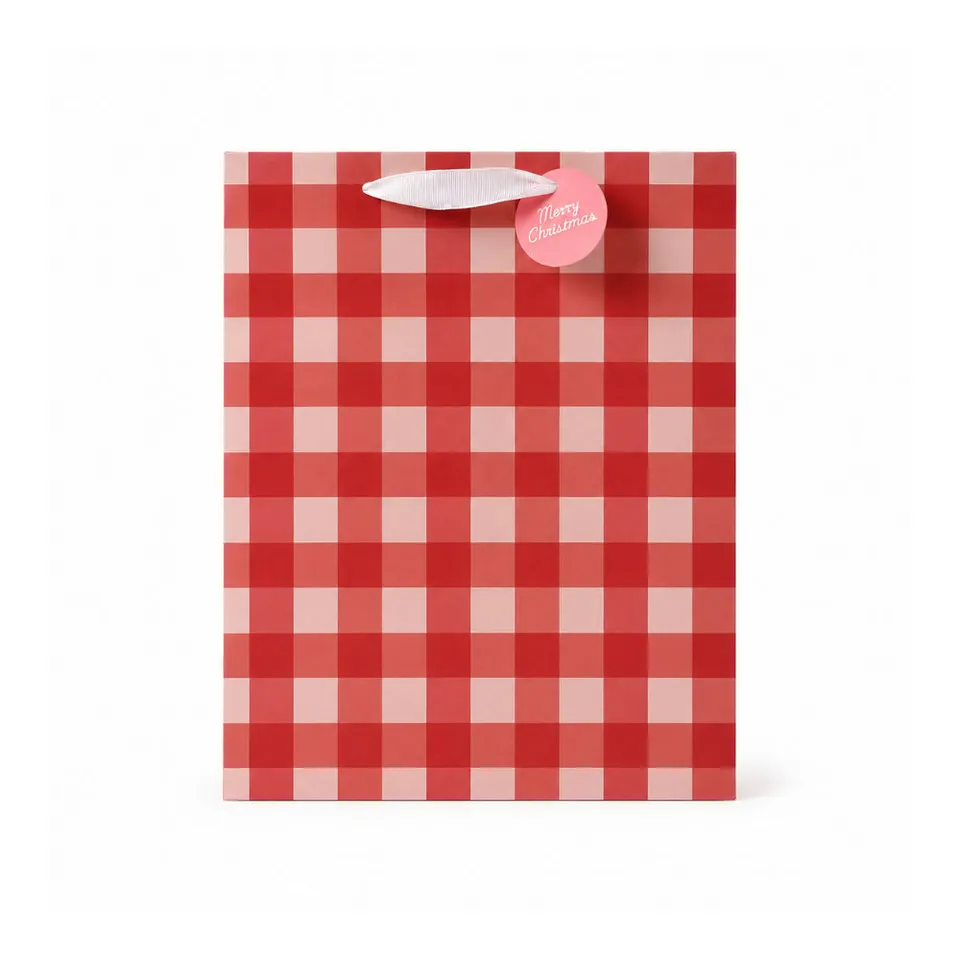 KaiserCraft Gingham Cherry gavepose jul ekstra stor rutet
