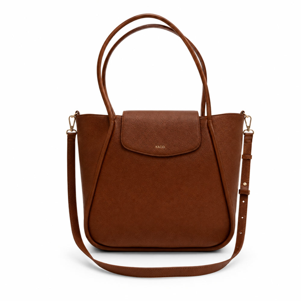 K&Co Genuine Leather veske Tan Flapover Tote