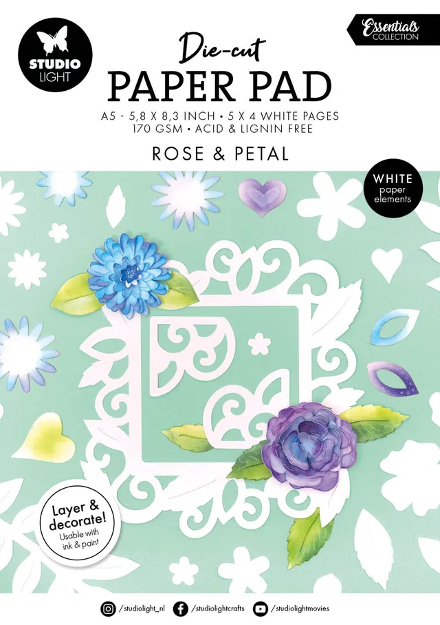 Studio Light Essentials Rose & Petal die-cut papirblokk A5 20 ark