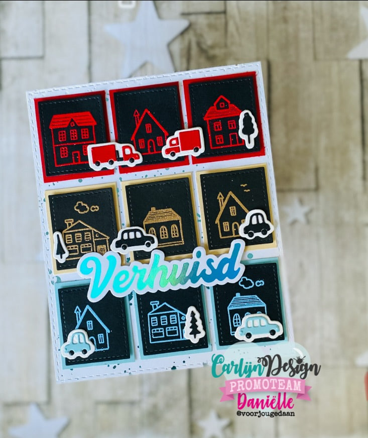 CarlijnDesign Verhuisd 2 CDST-0138 stempelsett A6 hus