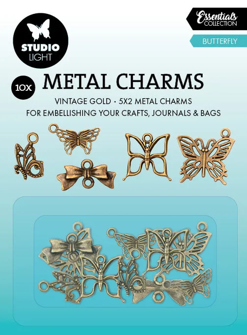 Studio Light Essentials Butterfly metallcharms 10 stk vintage