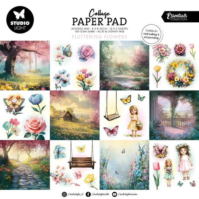 Studio Light Essentials collagepapirblokk Fluttering Flowers 24 ark