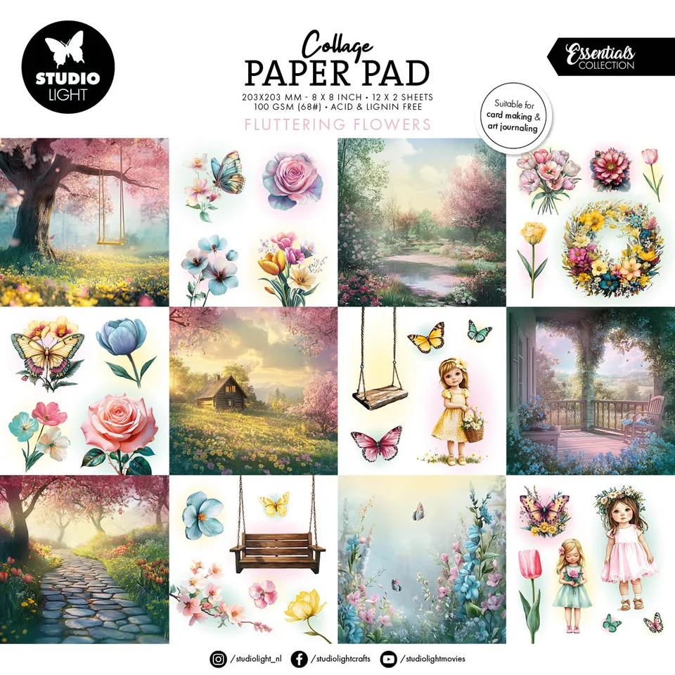 Studio Light Essentials collagepapirblokk Fluttering Flowers 24 ark