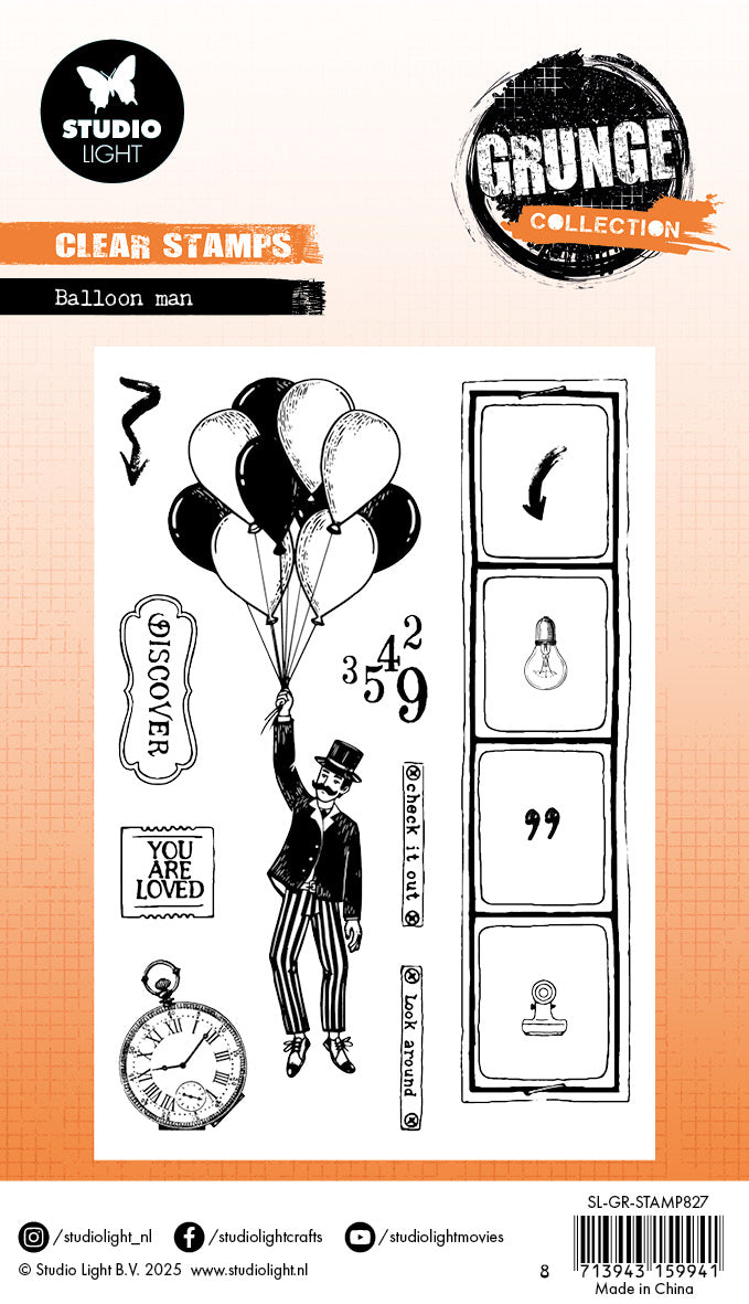 Studio Light Grunge Ballon Man clear stamp røff 93x136 mm