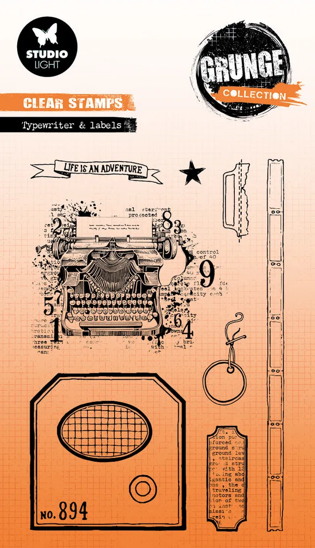 Studio Light Grunge Typewriter & Labels clear stempel 93x136 mm