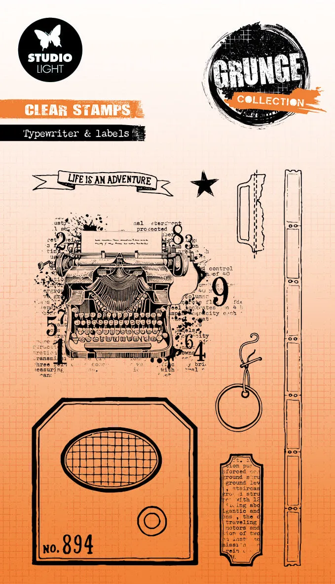 Studio Light Grunge Typewriter & Labels clear stempel 93x136 mm