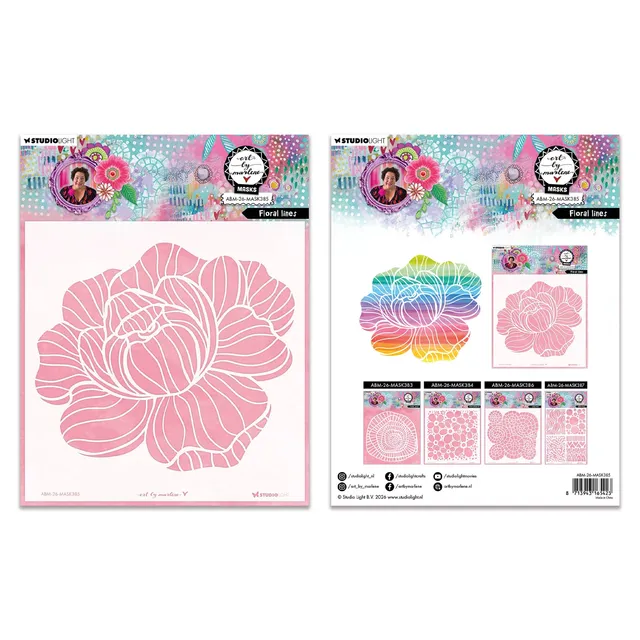 Aall and Create Art by Marlene Floral Lines sjablong 20×20 cm blomster