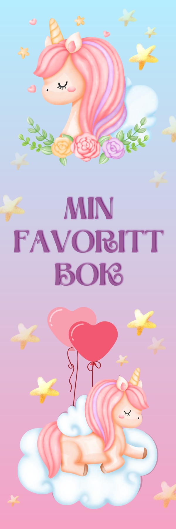 Papirglede Bokmerke enhjørninger 4 Min favorittbok