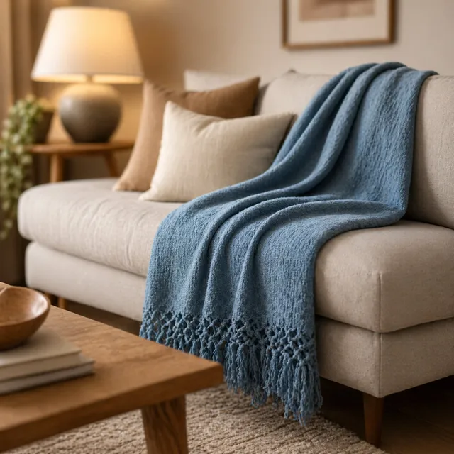 KaiserCraft Evergreen pledd 160x240 bomull blå