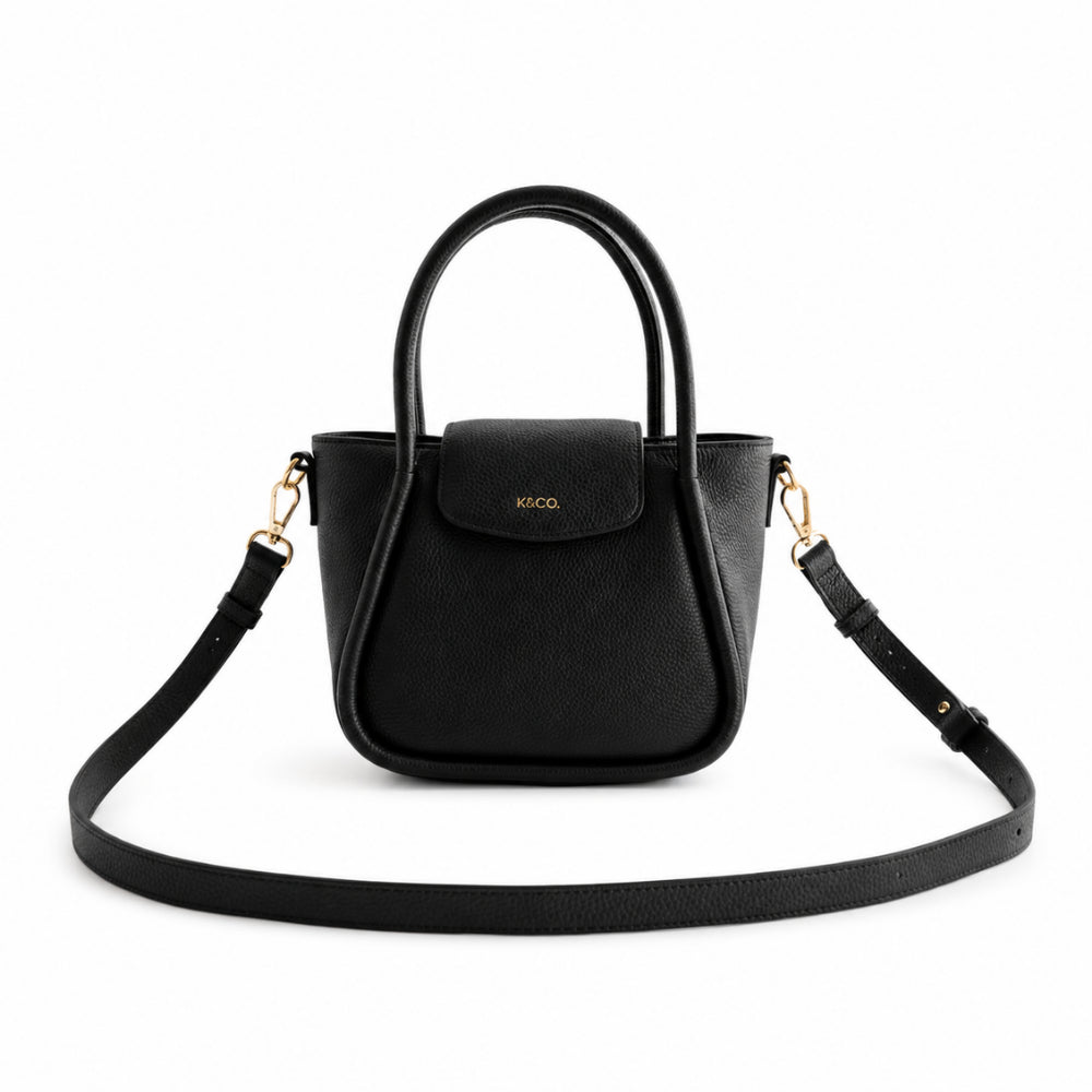 K&Co. Genuine Leather Flapover Mini Tote skinnveske svart