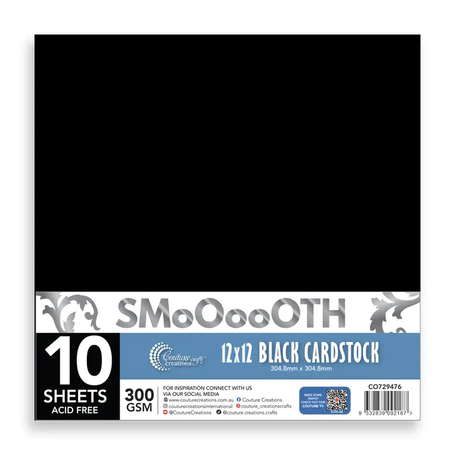 Couture Creations kartong 12x12 svart glatt 10 ark 300 g