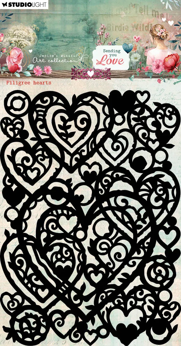 Jenine's Mindful Art Sending You Love Filigree Hearts maske