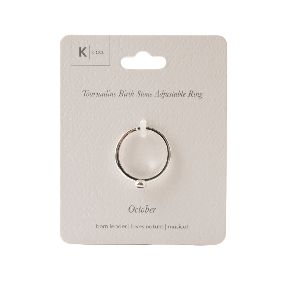 K&Co Birthstone justerbar ring oktober turmalin