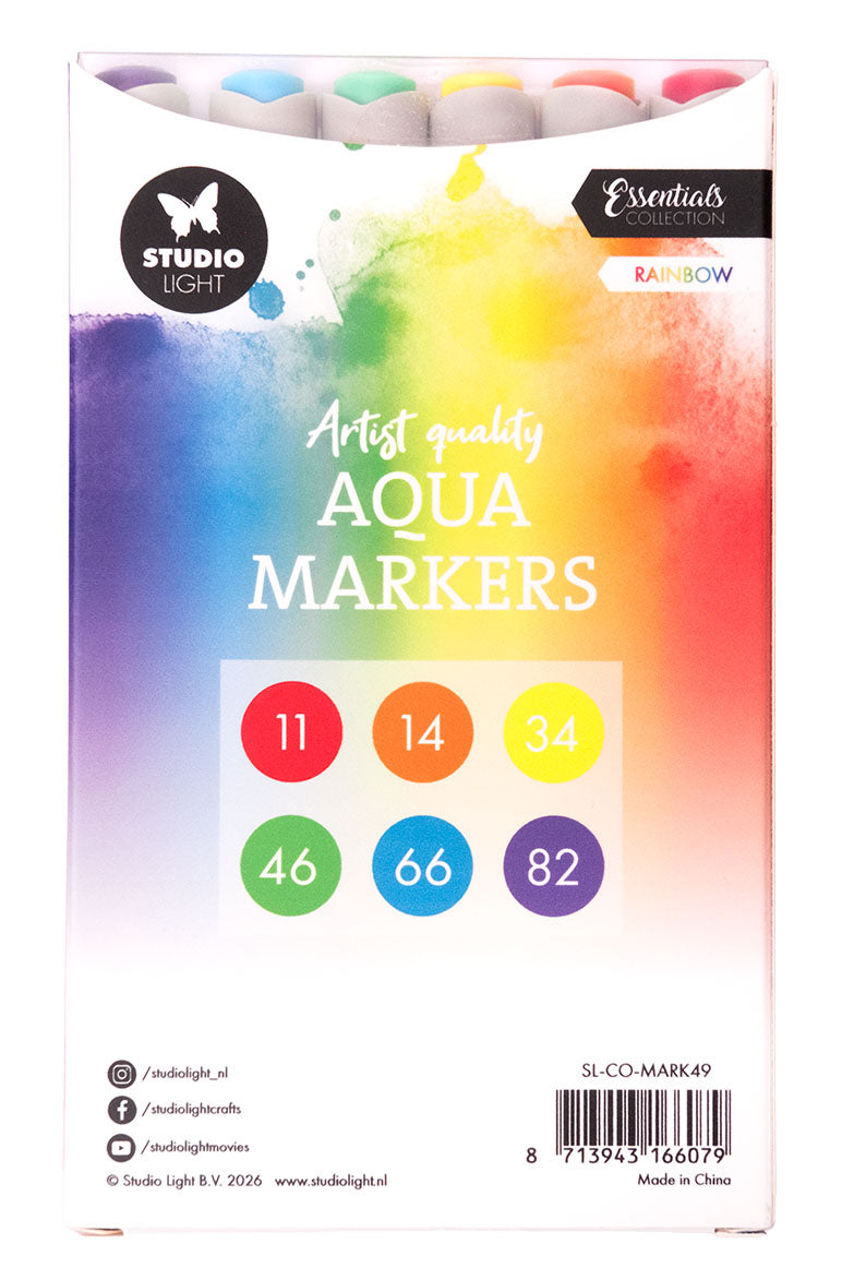 Studio Light Essentials Aqua Markers tusjer rainbow 6 stk vannbasert