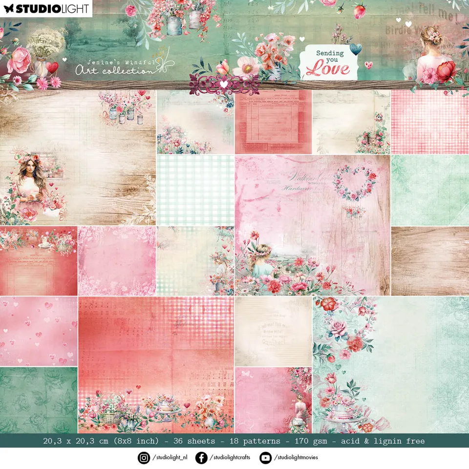 Studio Light Jenine's Mindful Art paper pad Sending You Love bakgrunner