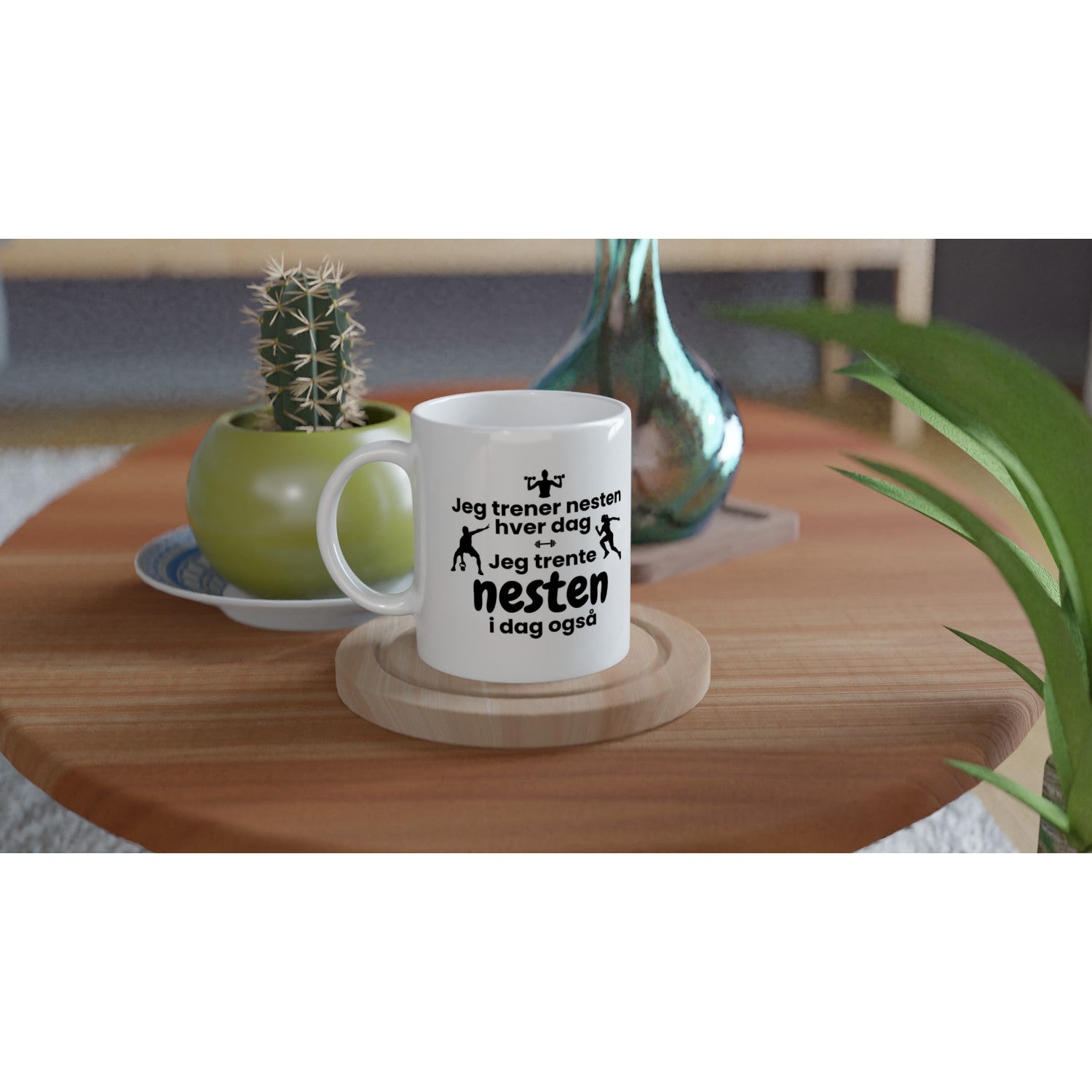 Papirglede Jeg trener nesten hver dag kaffekopp 325 ml hvit