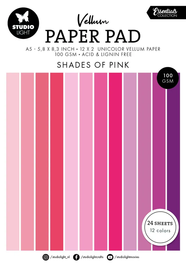 Studio Light Essentials Vellum Paper Pad Shades of pink 36 ark