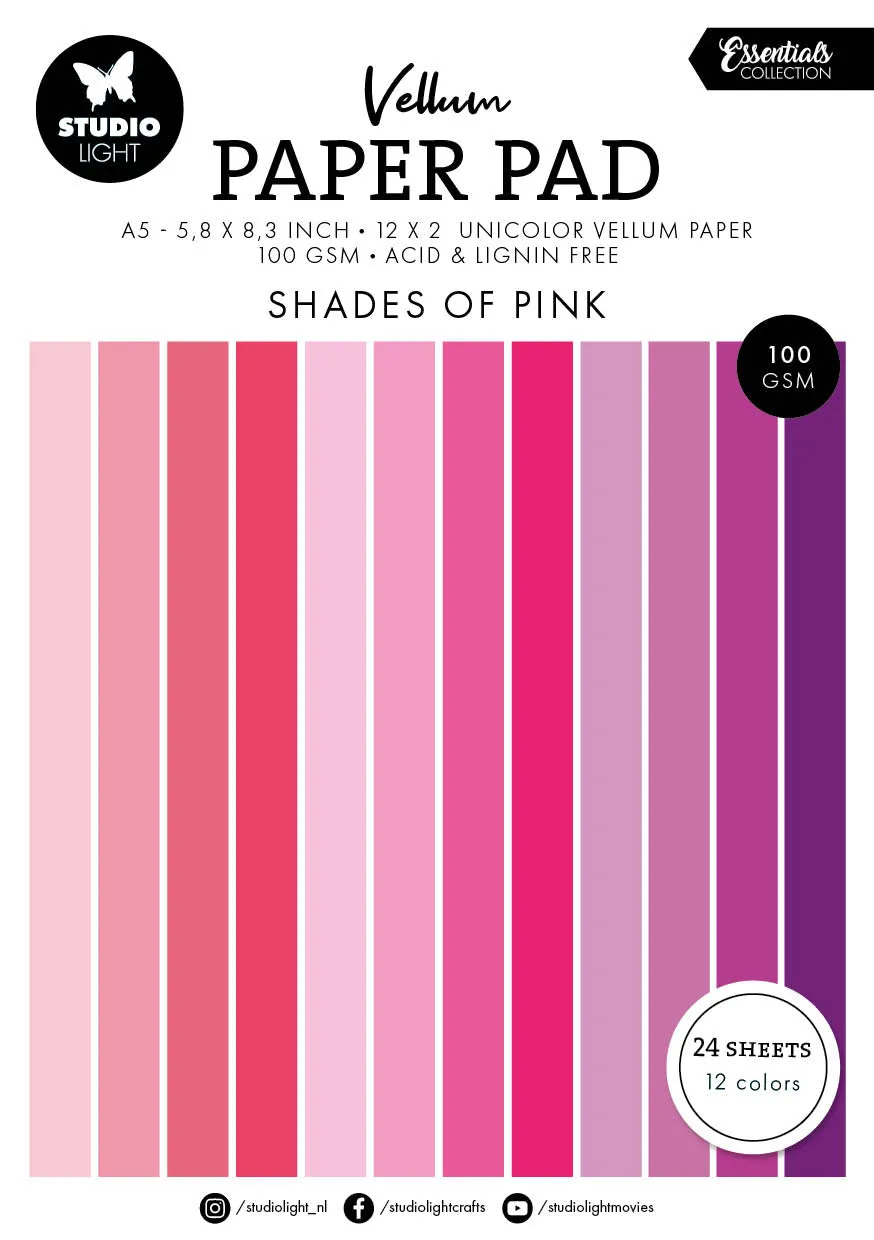 Studio Light Essentials Vellum Paper Pad Shades of pink 36 ark