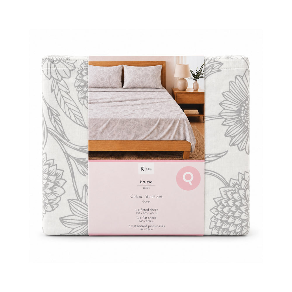 K&Co. House Series Queen sengesett floral outline bomull