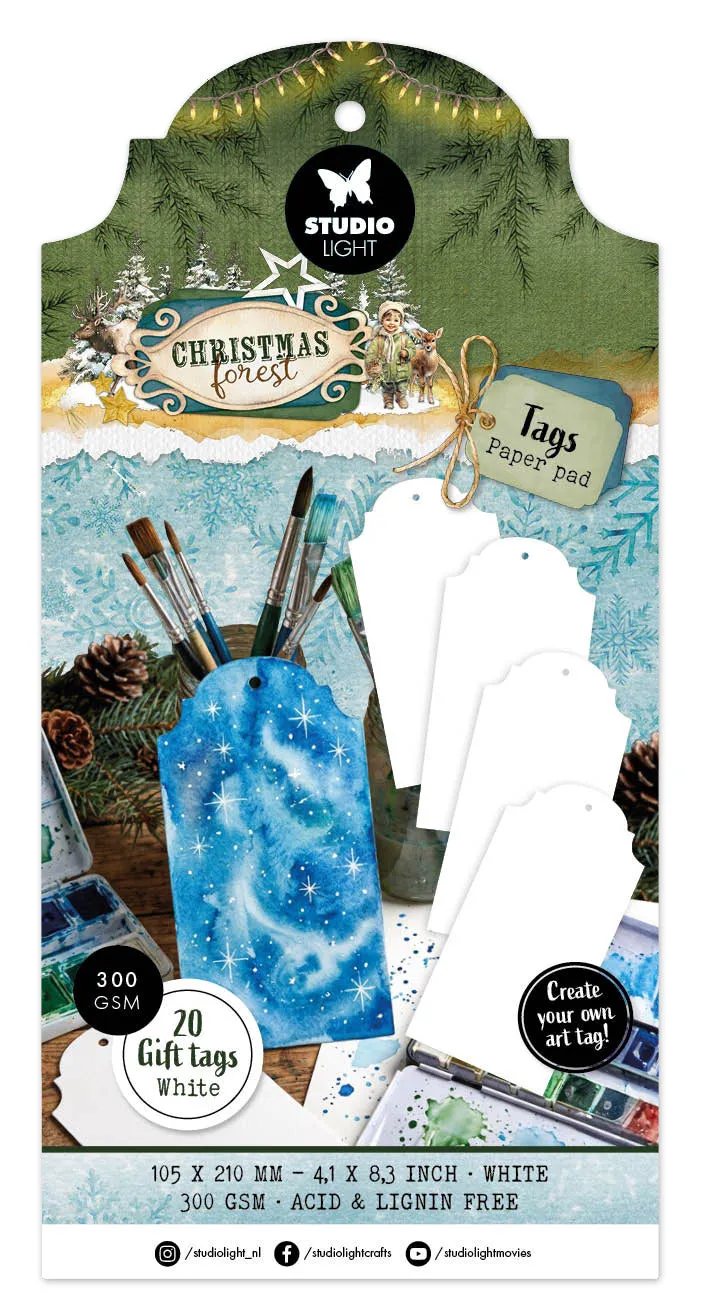 Studio Light Christmas Forest Tag Paper Pad hvite tagger 20 ark
