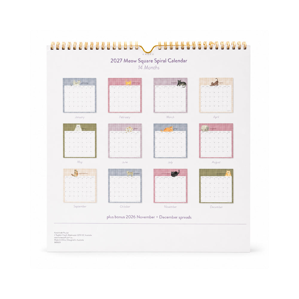 KaiserCraft Meow 2027 spiral kalender 14 mnd katt