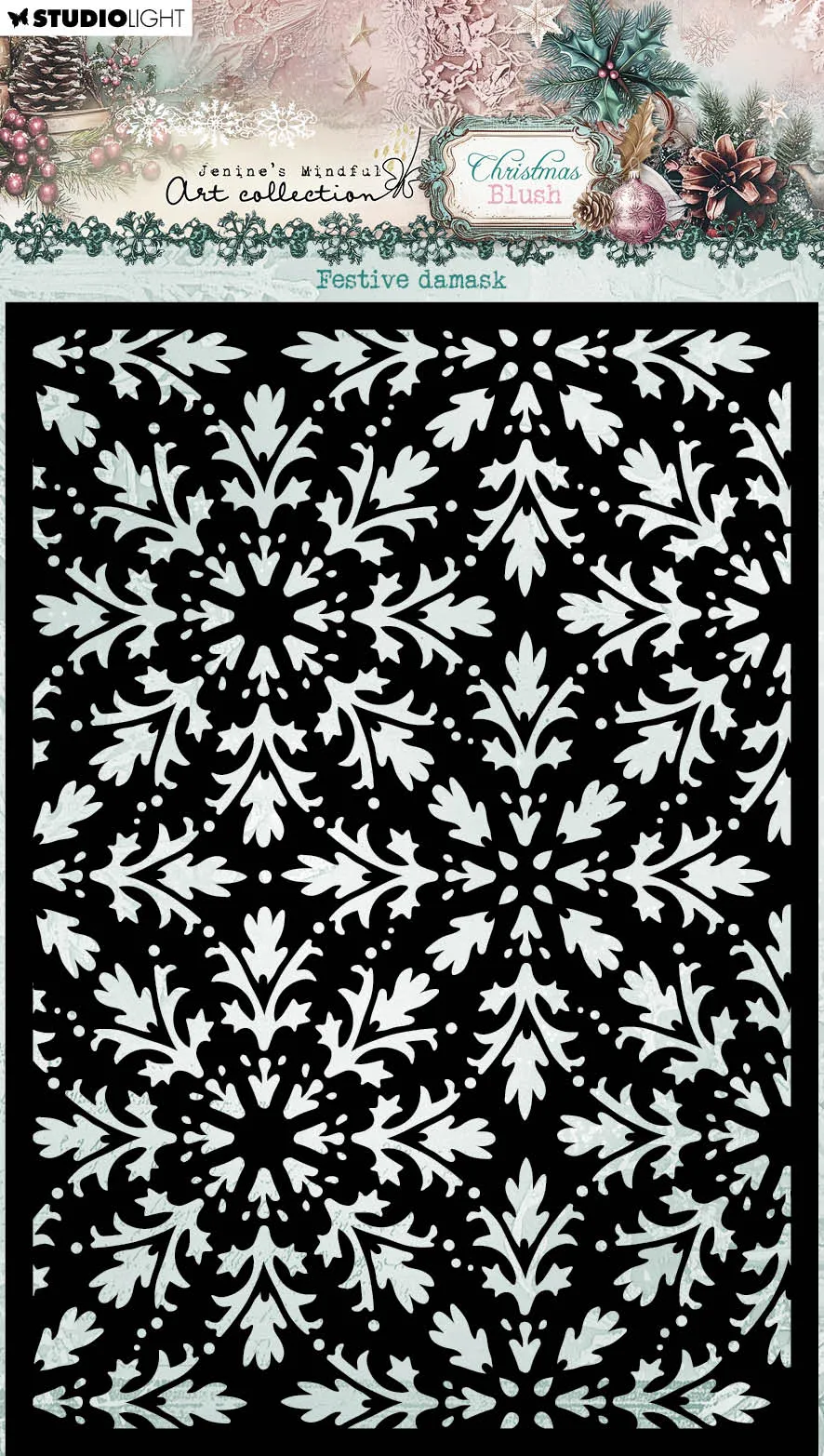 Studio Light Jenine's Mindful Art Christmas Blush sjablong Festive damask A5