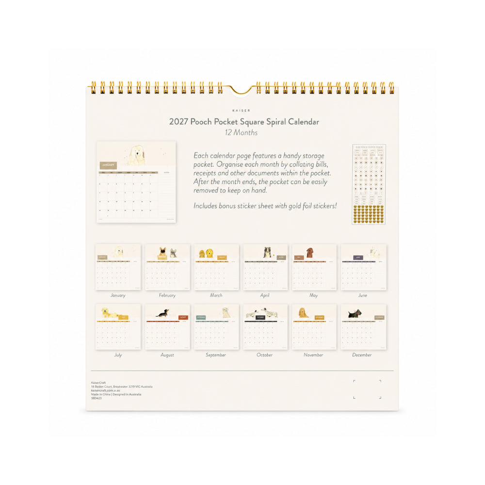 KaiserCraft 2027 Pocket Square Spiral kalender pooch lomme