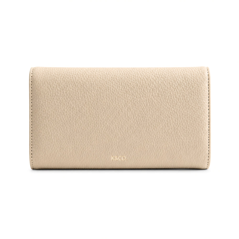 K&Co Genuine Leather Clasp Wallet lommebok beige skinn