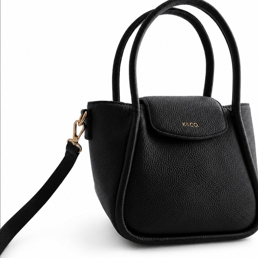 K&Co. Genuine Leather Flapover Mini Tote skinnveske svart