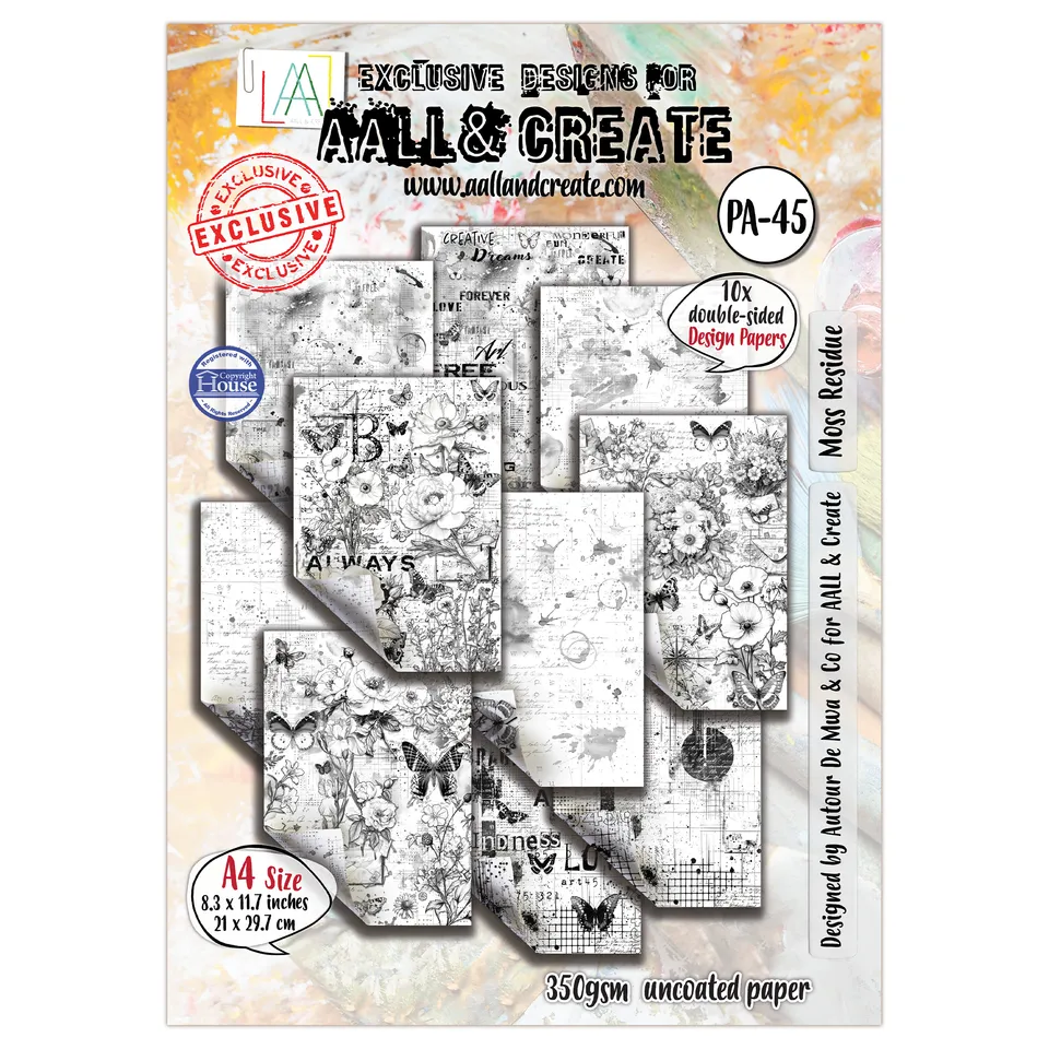 Aall & Create PA-45 Moss Residue designpapir A4 10 ark 350 gsm