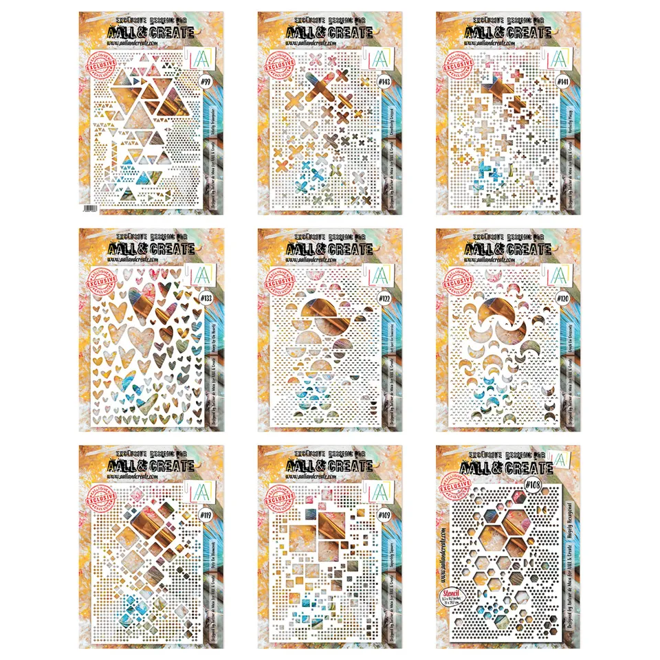 Aall and Create Geometric Background sjablongsett 9x A4 geometrisk