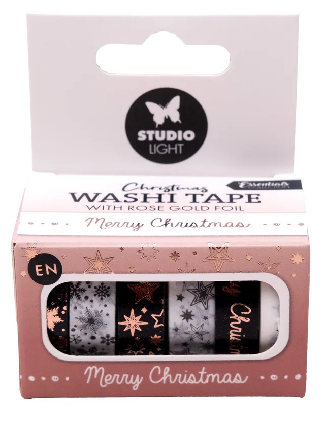 Studio Light Essentials Washi Tape svart/hvit roségull 6-pk