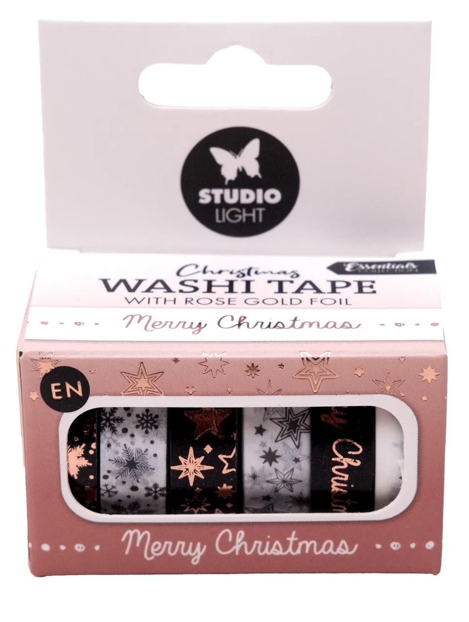 Studio Light Essentials Washi Tape svart/hvit roségull 6-pk