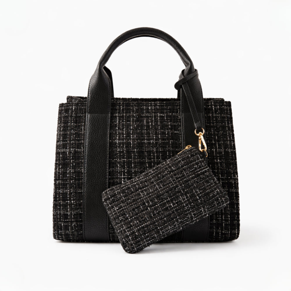 K&Co Petal Boucle mini totebag svart med pouch