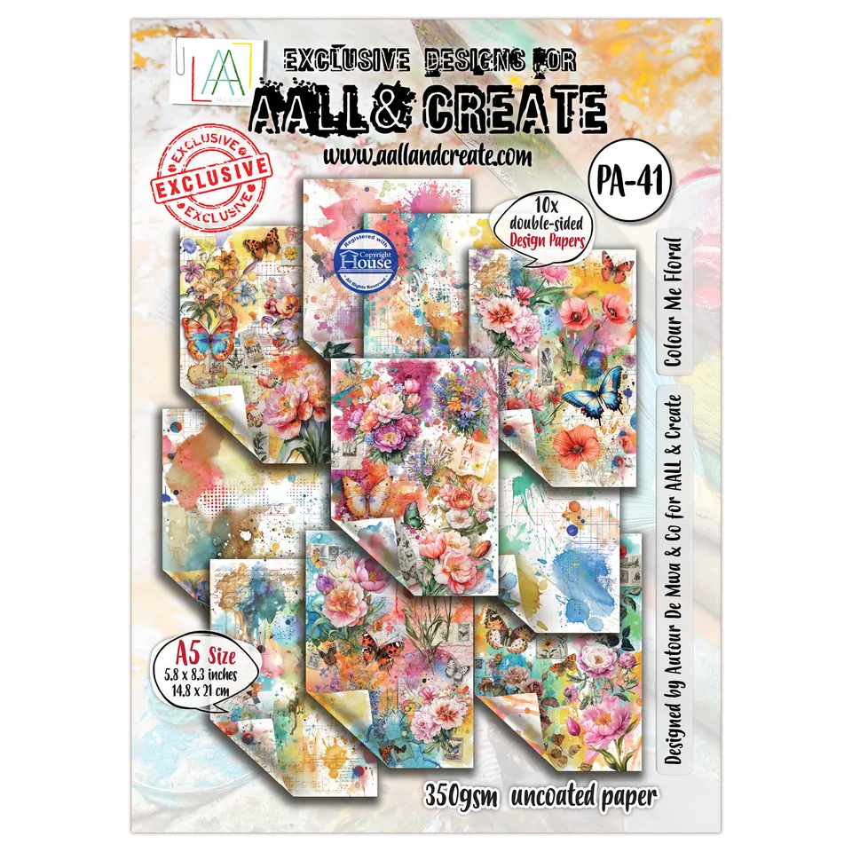 AALL & Create PA-41 Colour Me Floral designpapir A5 10 ark dobbeltsidig