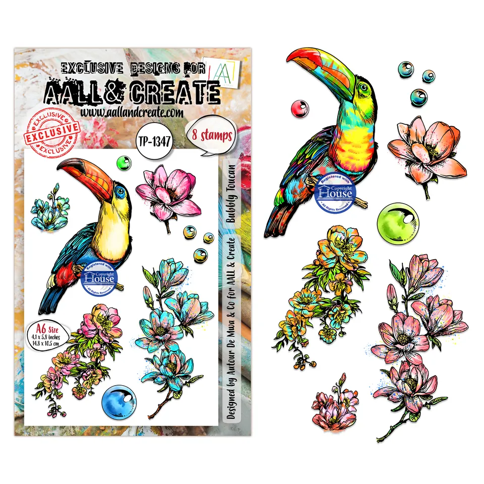 Aall and Create TP-1347 Bubbly Toucan stempelsett A6 tukan