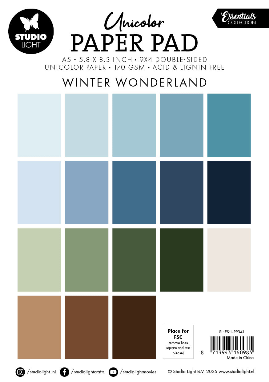 Studio Light Essentials Unicolor Paper Pad papirblokk Winter wonderland 36 ark